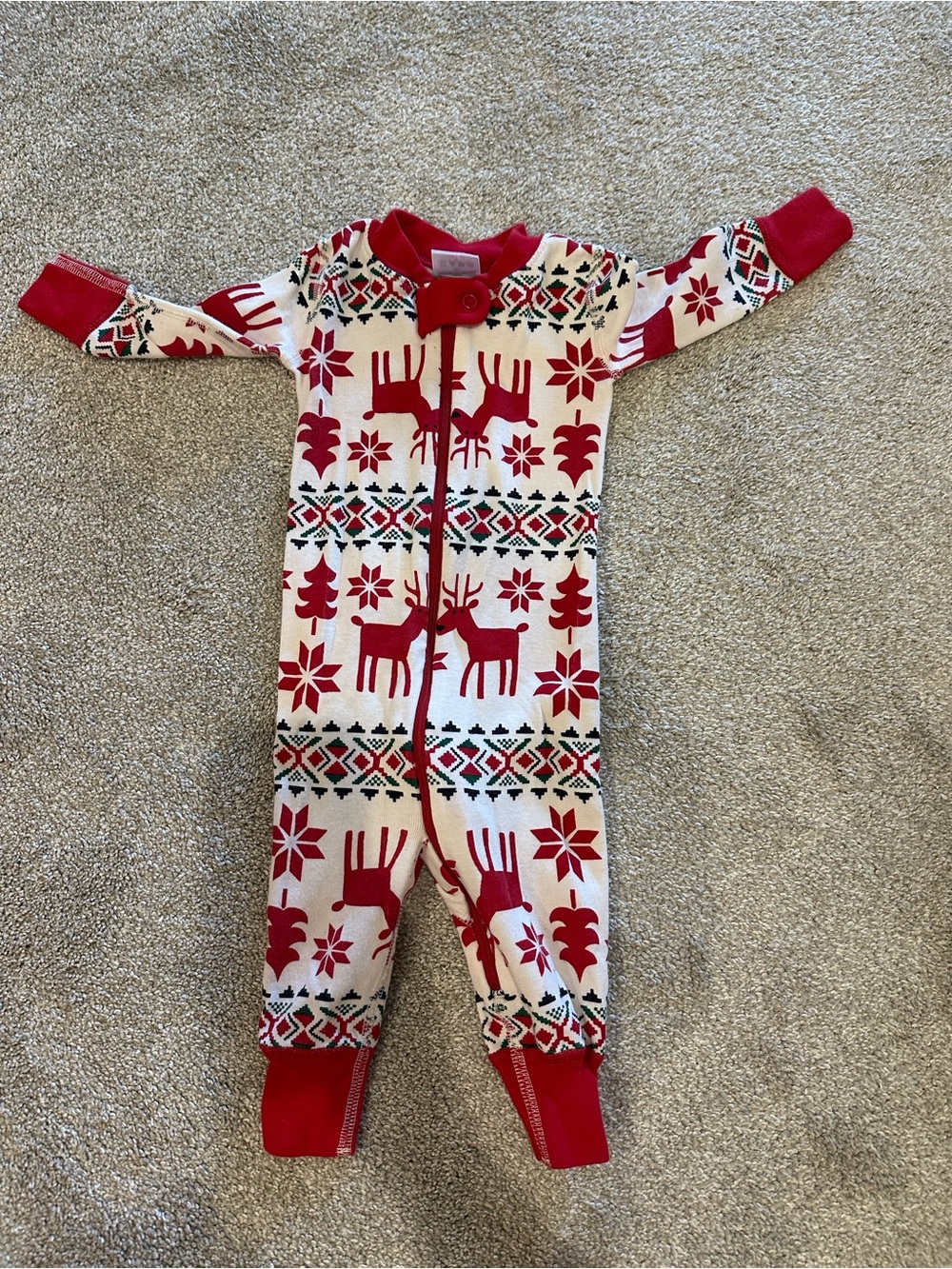 Hanna Andersson Red and Cream Reindeer One-Piece Footie